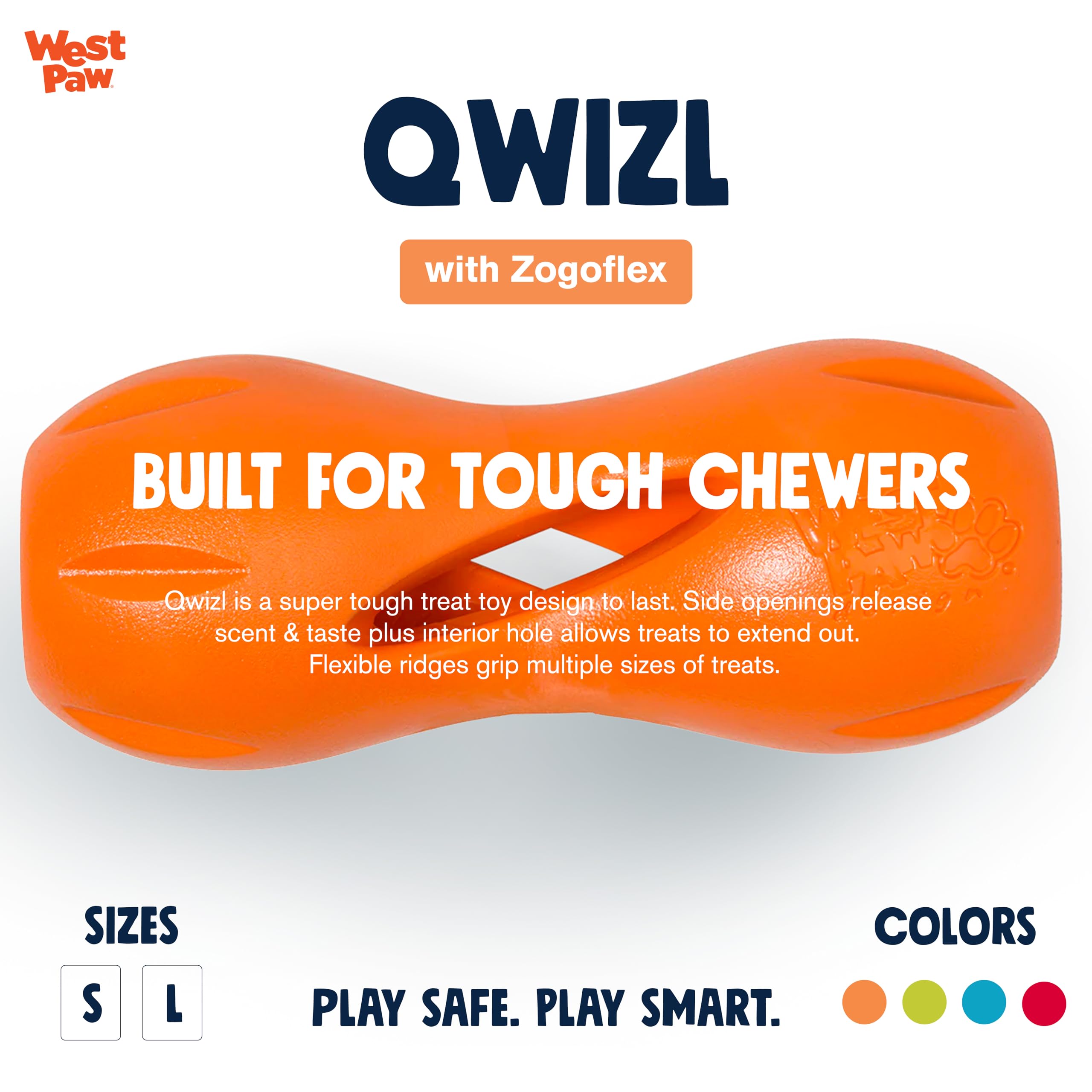 West Paw Zogoflex Qwizl Dog Puzzle Treat Toy - Interactive Chew Toy for Dogs - Dispenses Pet Treats - Brightly-Colored Dog Enric